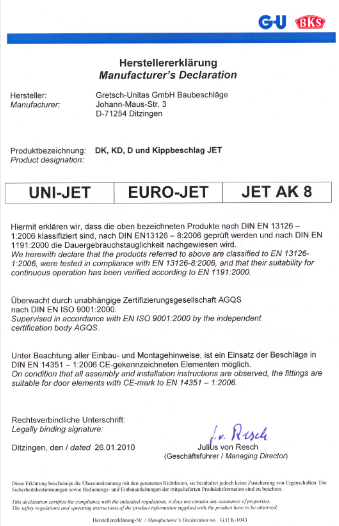 گواهینامه فنی محصولات جی یو آلمان